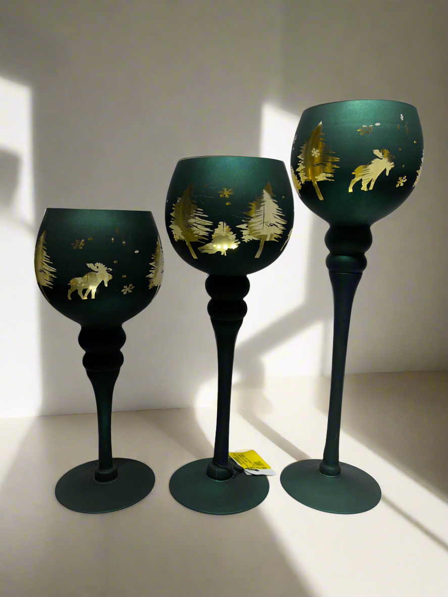 Candle Stand 3Pc Green and Golden