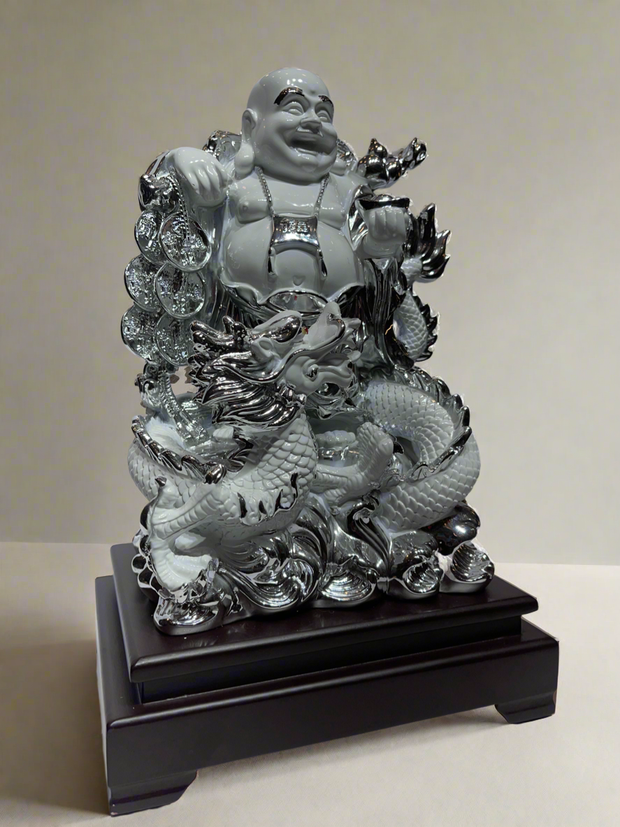 Laughing Buddha, White and Silver