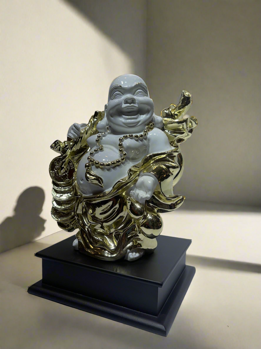 Laughing Buddha White and Gold