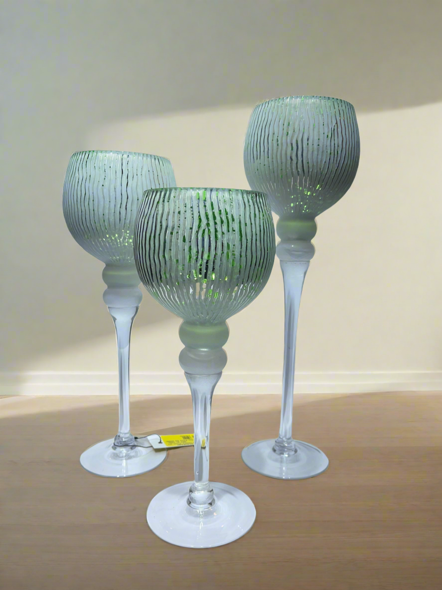 Candle Stand 3Pc White and Green 