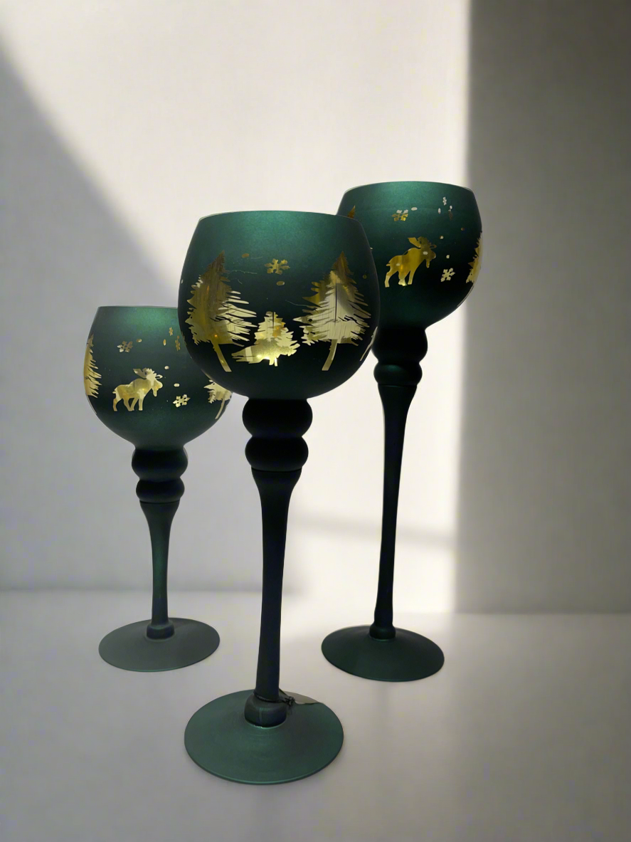 Candle Stand 3Pc Green and Golden￼￼