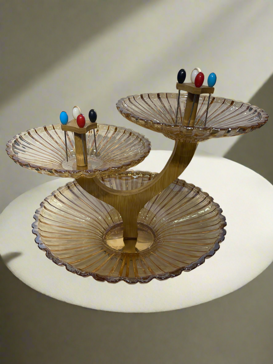 Glass Bowl 3Tire Amber V024