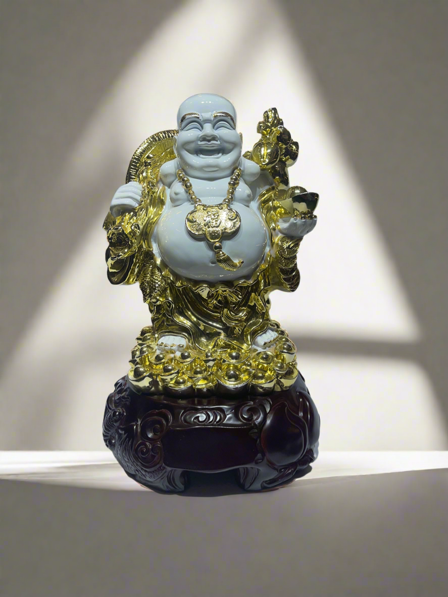 Laughing Buddha White and Gold