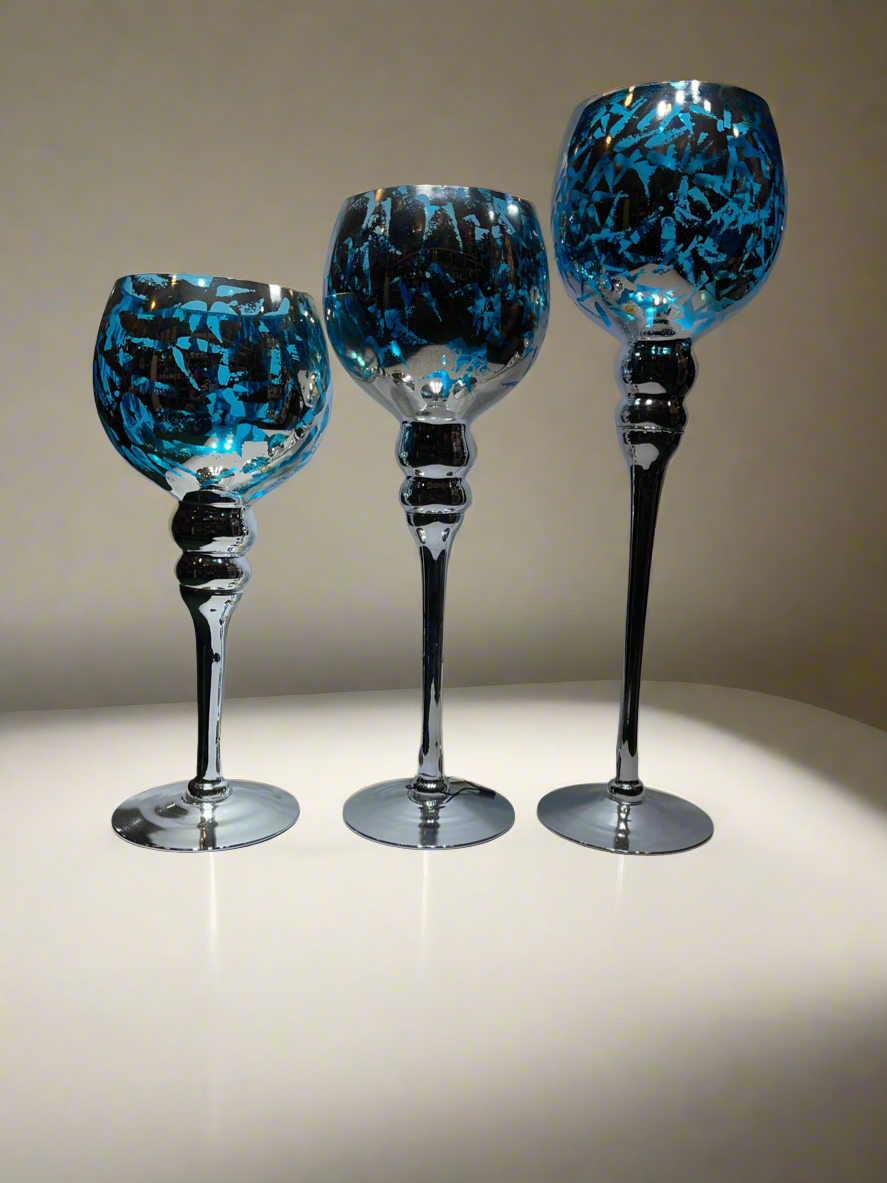 Candle Stand 3Pc sky blue and Silver ￼