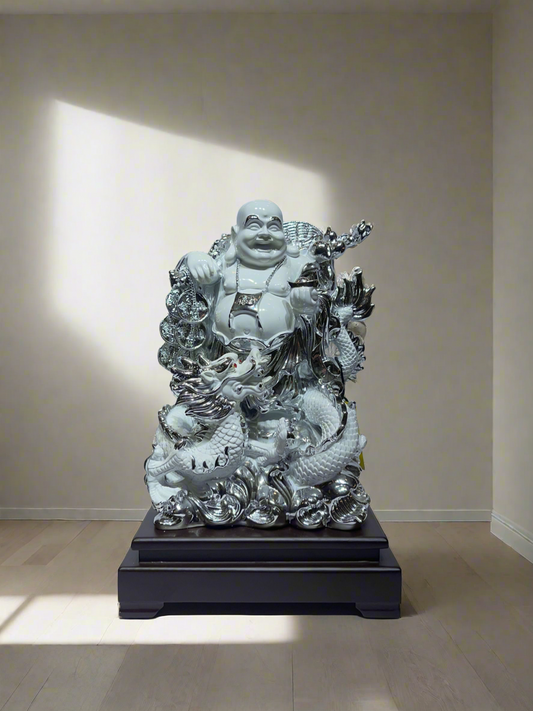 Laughing Buddha, White and Silver