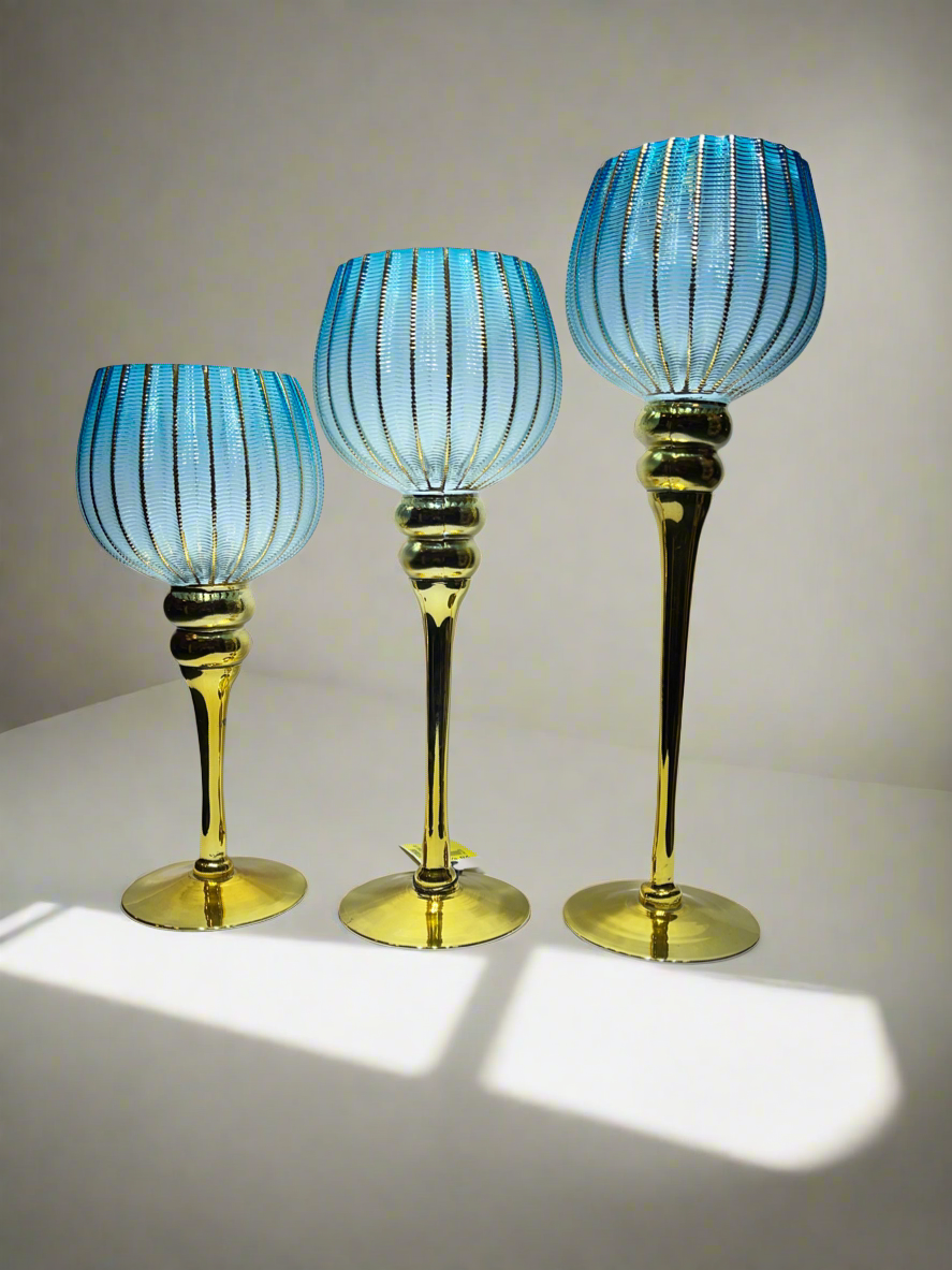 Candle Stand 3Pc sky blue and Golden