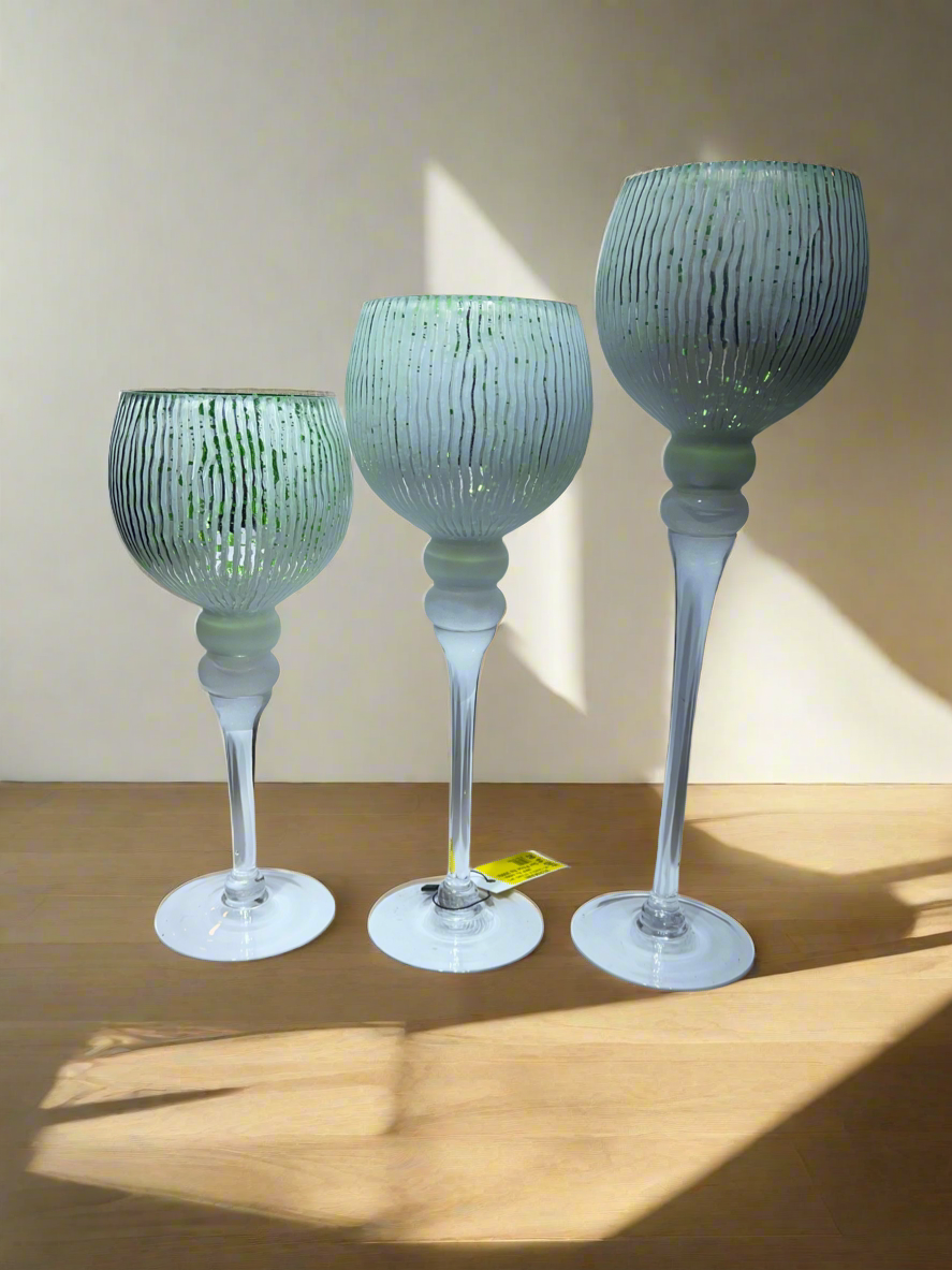 Candle Stand 3Pc White and Green ￼
