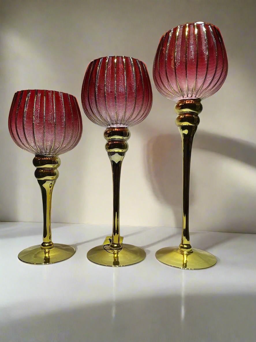 Candle Stand 3Pc Red and Golden