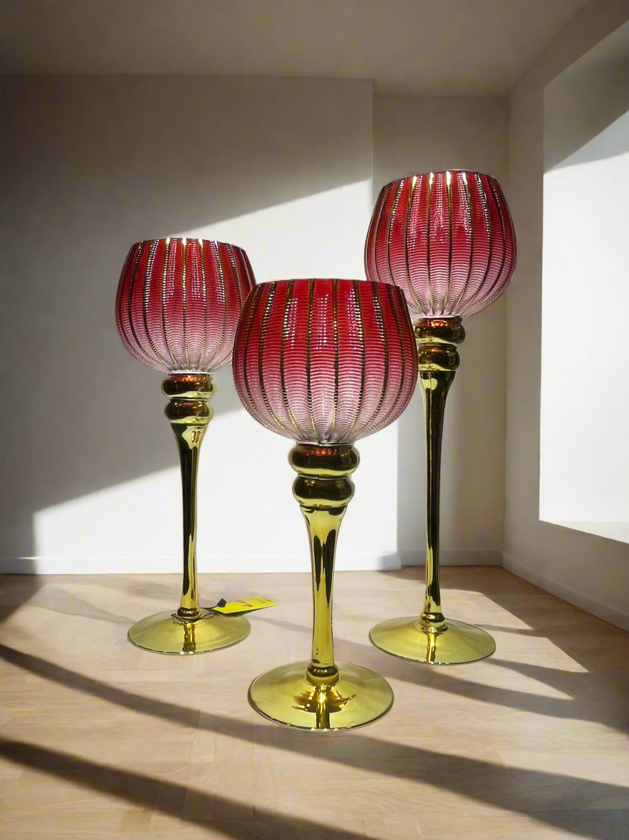 Candle Stand 3Pc Red and Golden