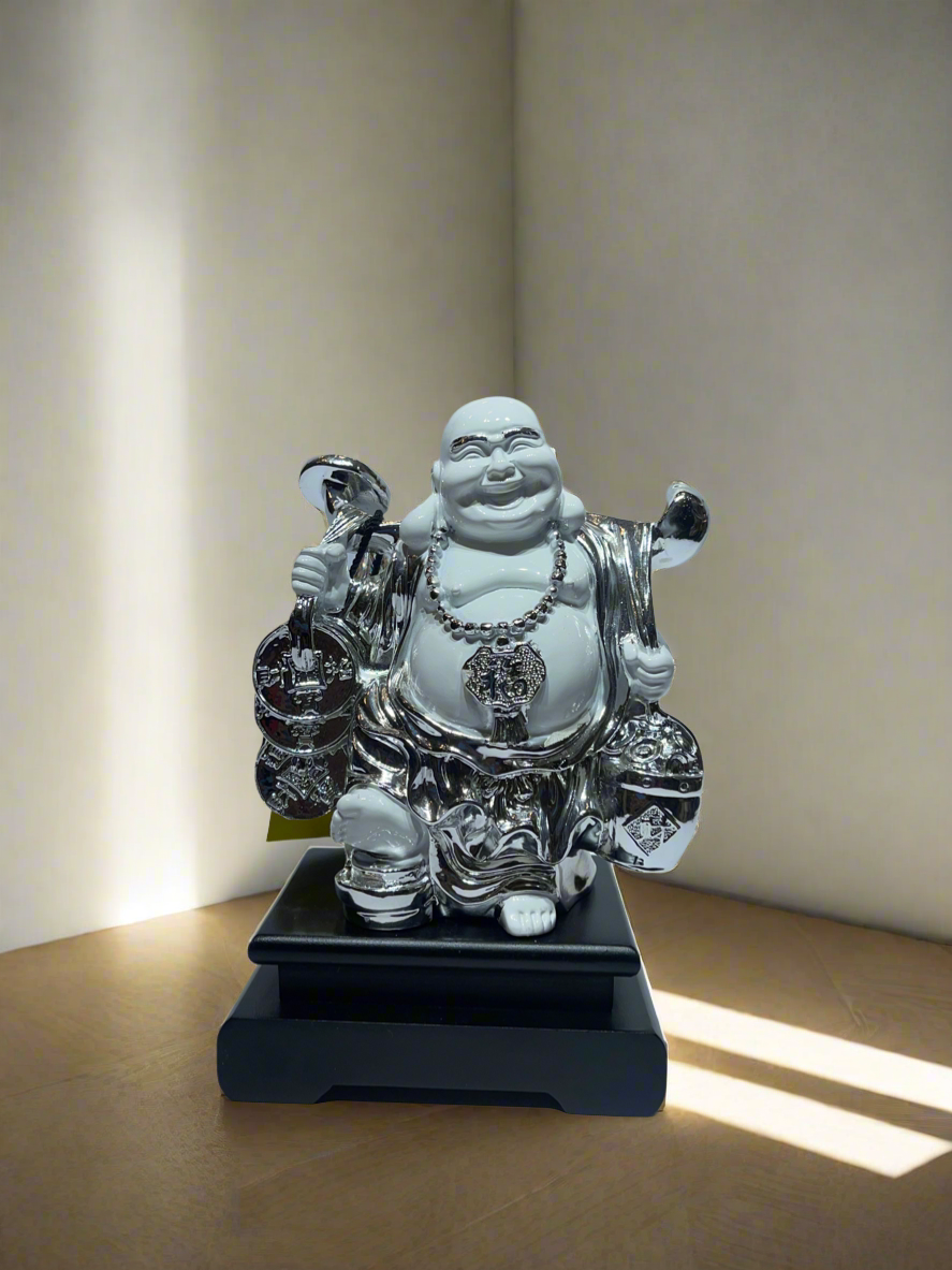 Laughing Buddha, white and Gold