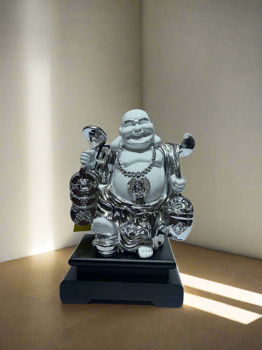 Laughing Buddha, white and Gold