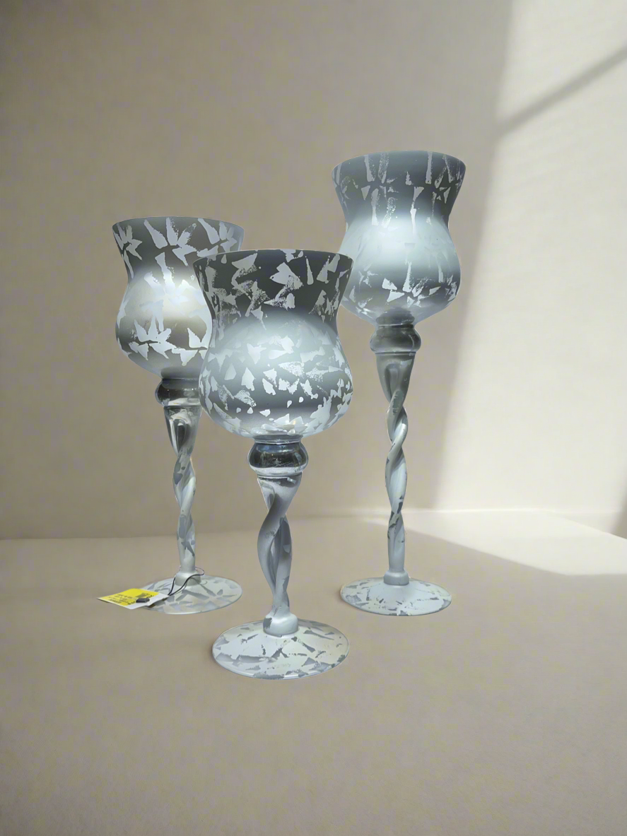 Candle Stand 3Pc White and Grey ￼