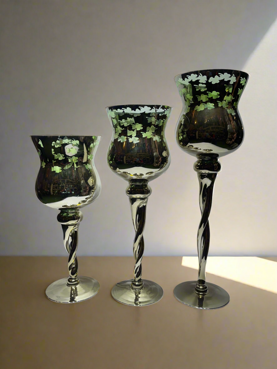 Candle Stand 3Pc CGreen and Golden￼