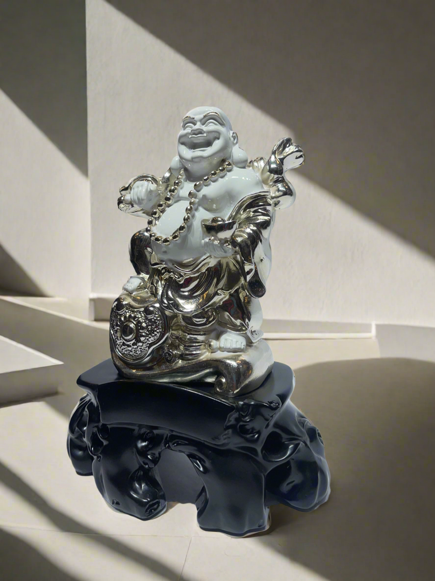 Laughing Buddha, White and Gold Rose