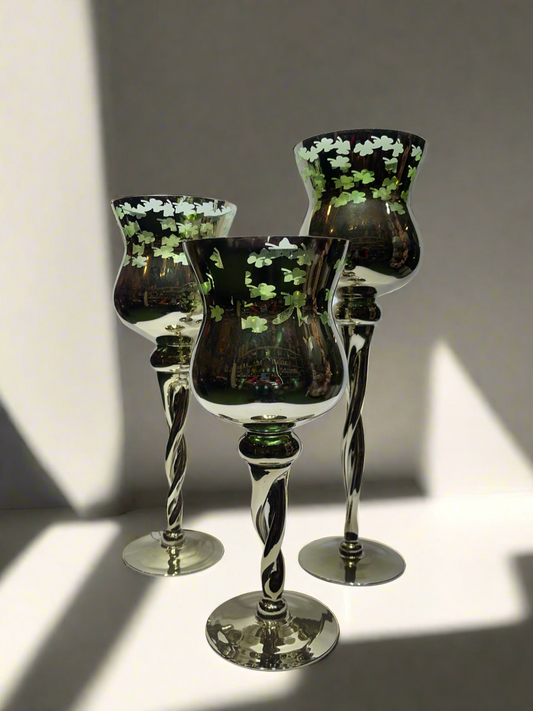 Candle Stand 3Pc CGreen and Golden￼