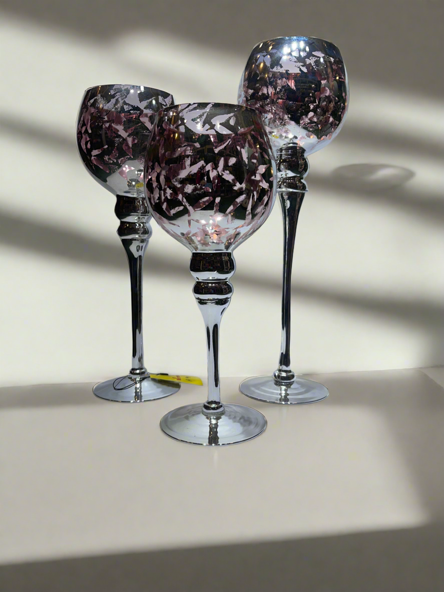 Candle Stand 3Pc baby pink and silver ￼