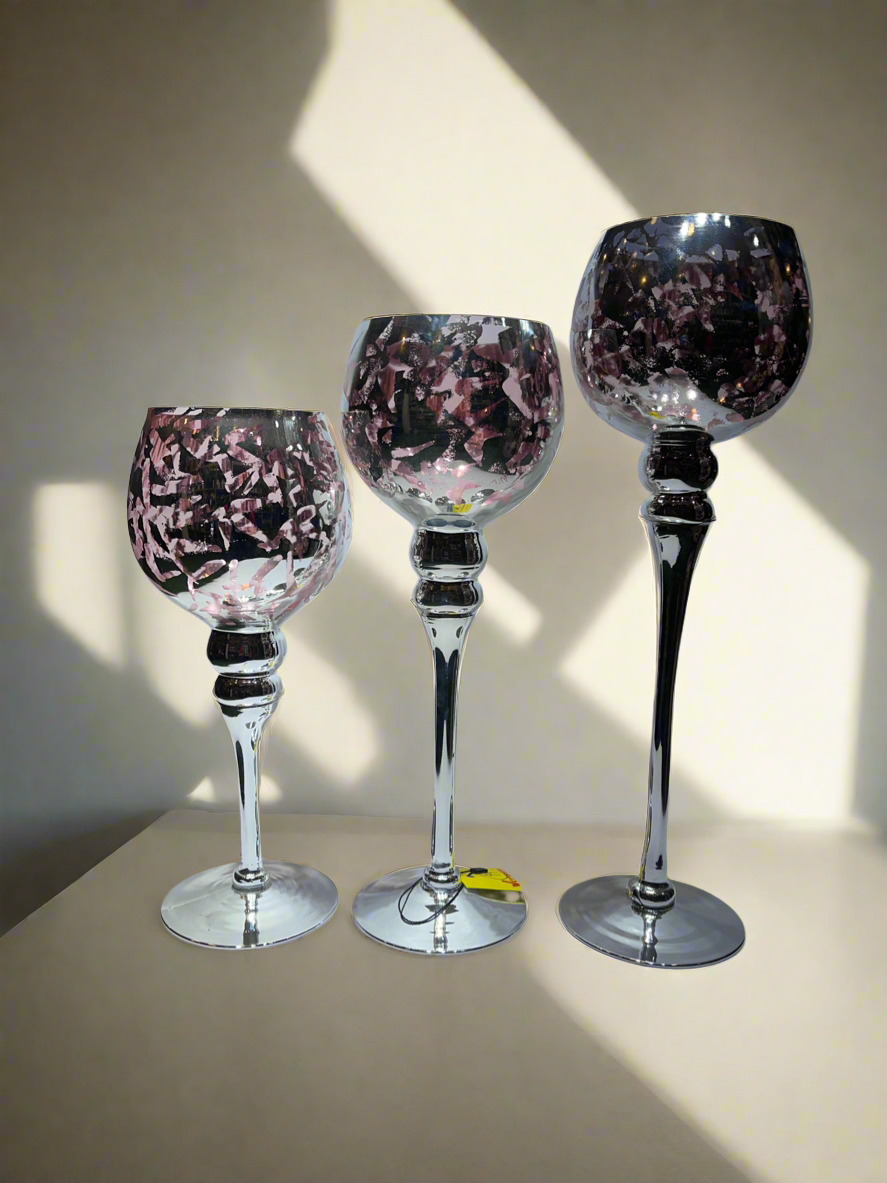 Candle Stand 3Pc baby pink and silver ￼