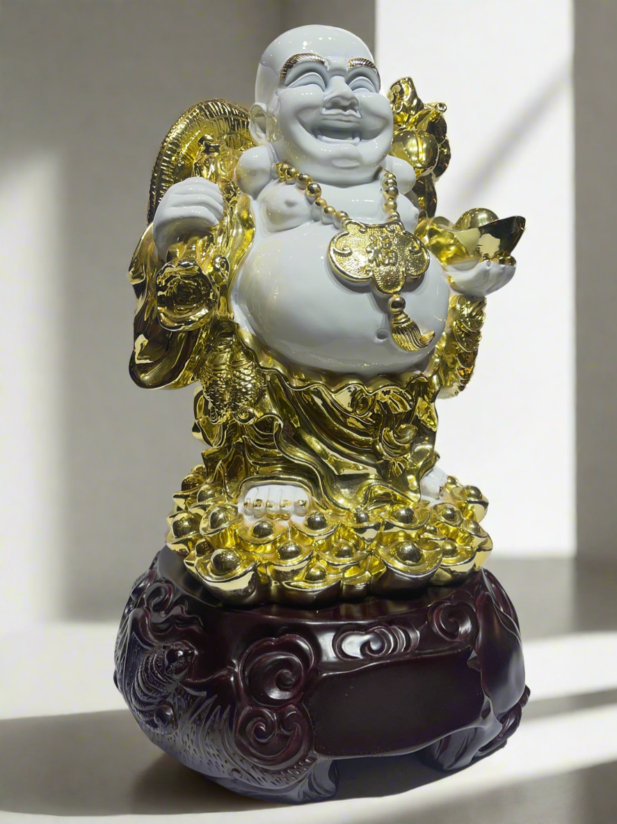 Laughing Buddha White and Gold