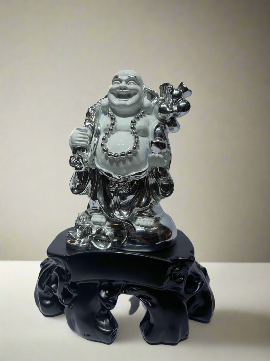 Laughing Buddha, white and Silver