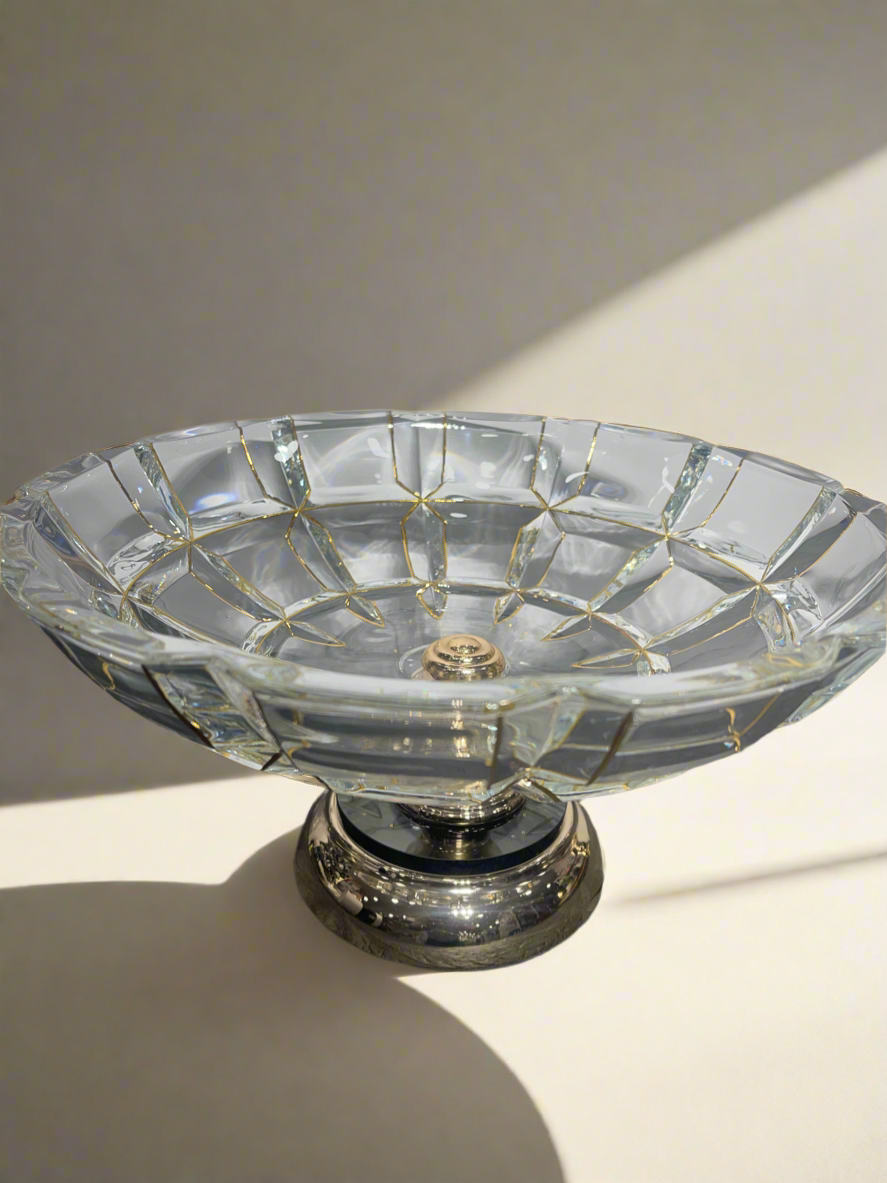 Glass Bowl clear with golden lines