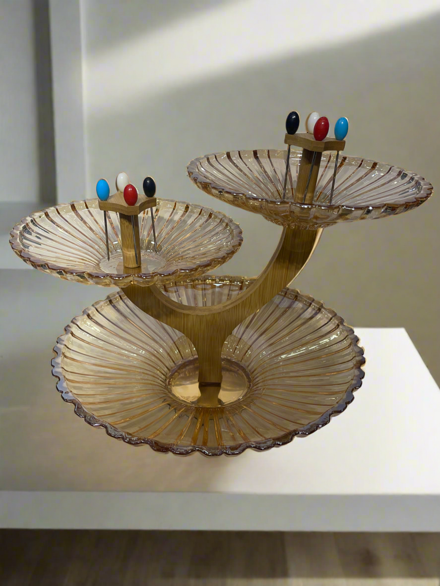 Glass Bowl 3Tire Amber V024