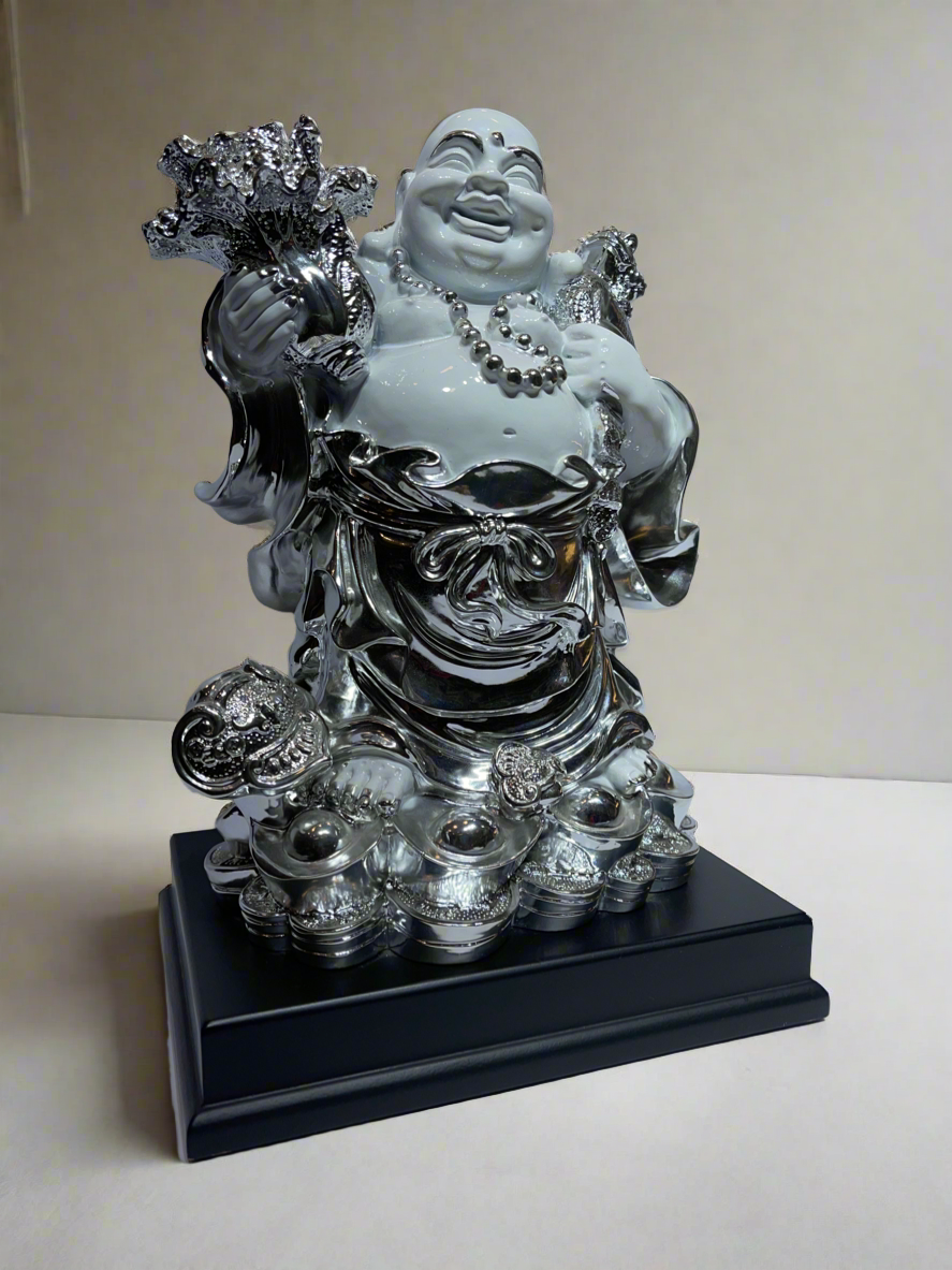 Laughing Buddha, White and Silver