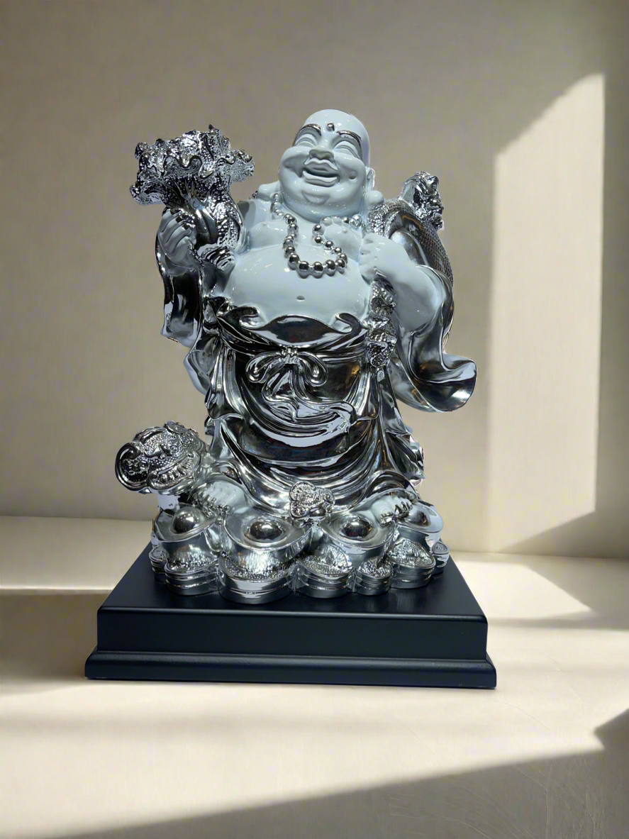 Laughing Buddha, White and Silver