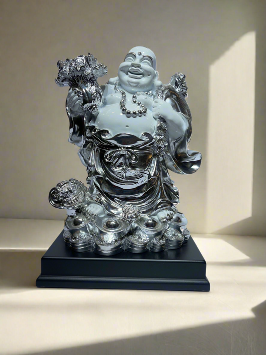 Laughing Buddha, White and Silver