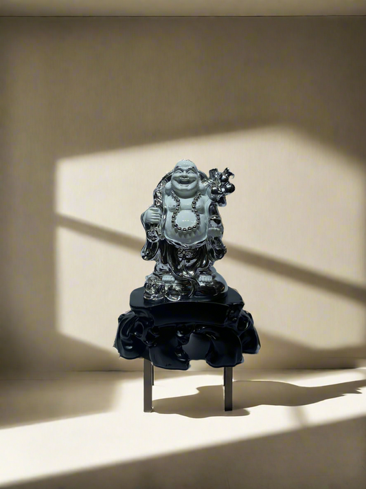 Laughing Buddha, white and Silver