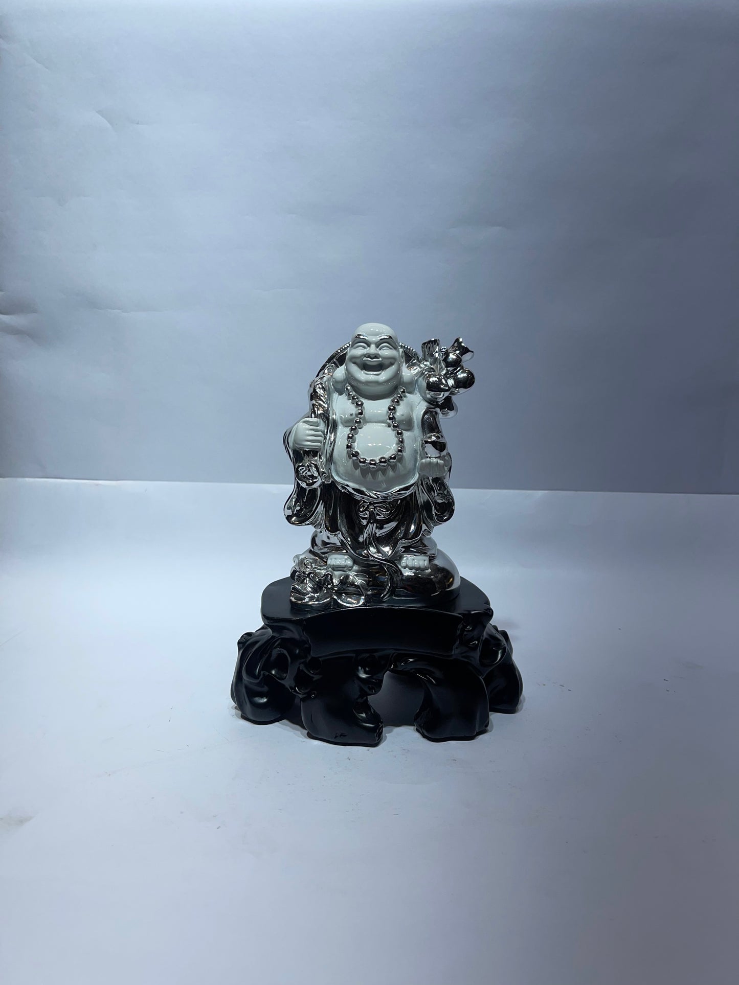 Laughing Buddha, white and Silver